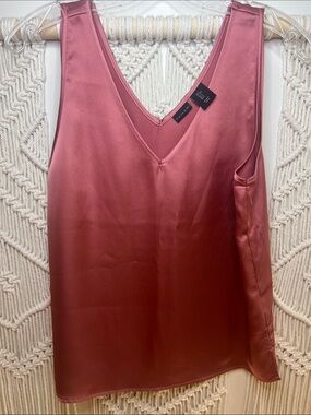 Satin V-Neck Tank Top in Rose - Unknown Brand